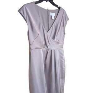 J.Crew Satin V-Neck Tie Waist Dress | Taupe/Silver | Size 4